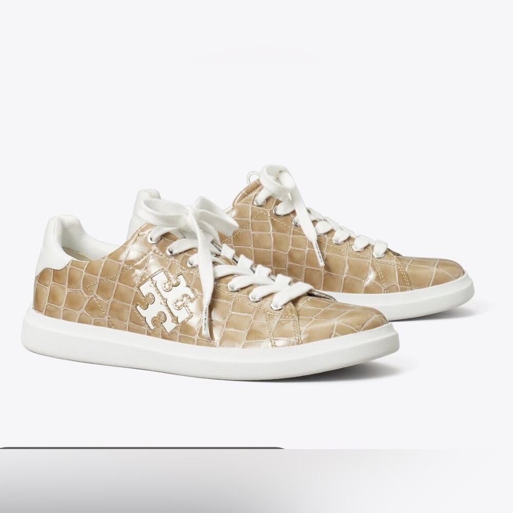 Tory Burch DOUBLE T HOWELL COURT Smokey Taupe Sneakers 9.5